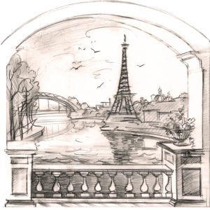 3D фотообои "Рисунок Эйфелевой башни"