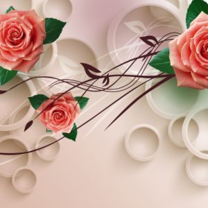 3D фотообои "Белые круги с красными розами"