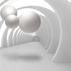 3D фотообои "Белые шары в тунеле"