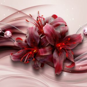 3D фотообои "Бардовые лилии на шифоне"