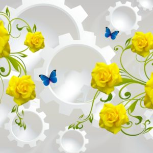 3D фотообои "Желтые розы на белых фигурах"