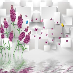3D фотообои "Гиацинты с квадратами"