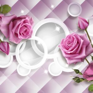 3D фотообои "Нежные розы на фоне белых кругов"