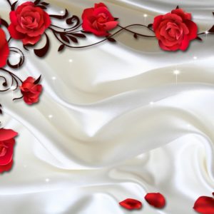 3D фотообои "Алые розы на белом шелке"