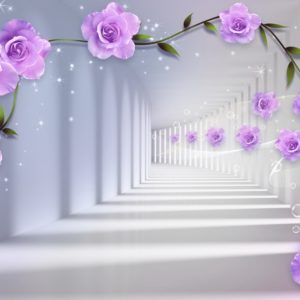 3D фотообои "Белый тунель с цветами"