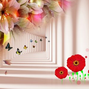 3D фотообои "Бабочки в тунеле"