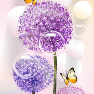 3D фотообои "Белые шары с разноцветными цветами"