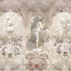 3D фотообои "Скульптуры в белых лилиях"